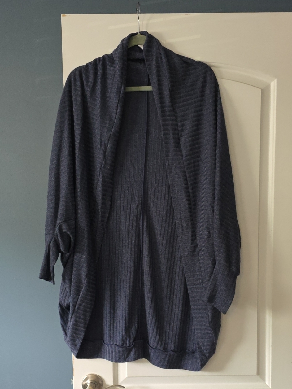 P'tula Denim Blue Ribbed Open-Front Cardigan